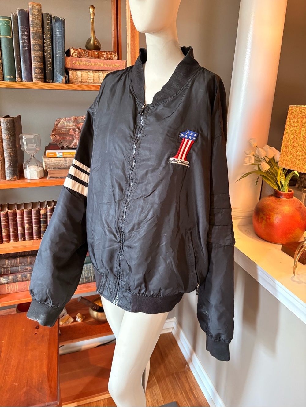 Vintage 2004 Harley-Davidson Nylon Bomber Riding Jacket USA #1 Short Waist